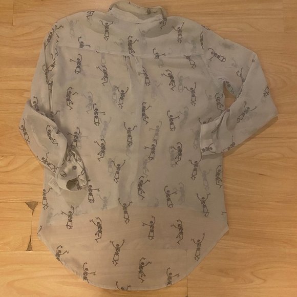 Garage Women's Long Sleeve Button Down Blouse Dancing Skeletons XS - Picture 5 of 5